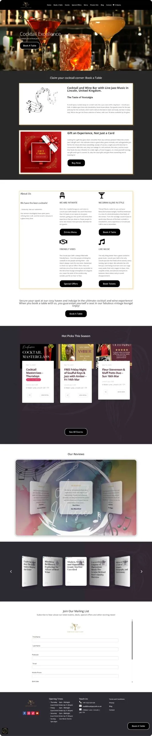 Lincoln Jazz Cafe Website Design
